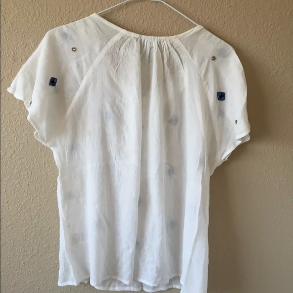 Anthropologie Maeve embellished embroidered top XS jeweled boho gauzy white - Picture 5 of 8